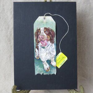 Original Art Hand Painted Tea Bag Art, Spaniel Dog, Artist Signed B. Vens